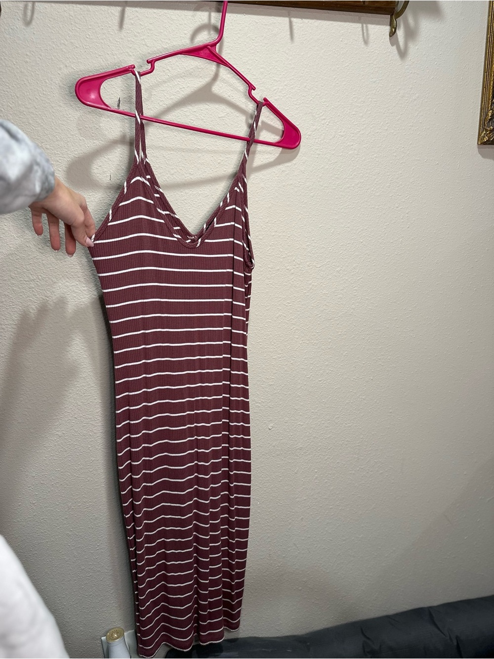 Express Wine and White Striped Ribbed Slip Dress